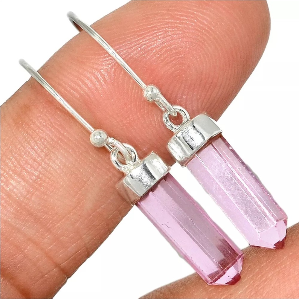 BOUTIQUE PINK KUNZITE POINT 925 SILVER EARRINGS